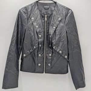 Bebe Metallic Faux Leather Moto Jacket XS Black Zip Rocker Chic Studded Soft